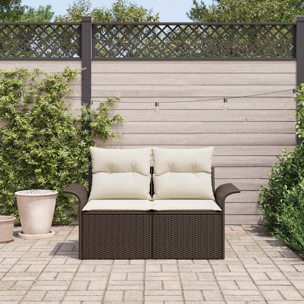 Gartensofa mit Kissen Braun 141 x 62 x 69cm Poly-Rattan